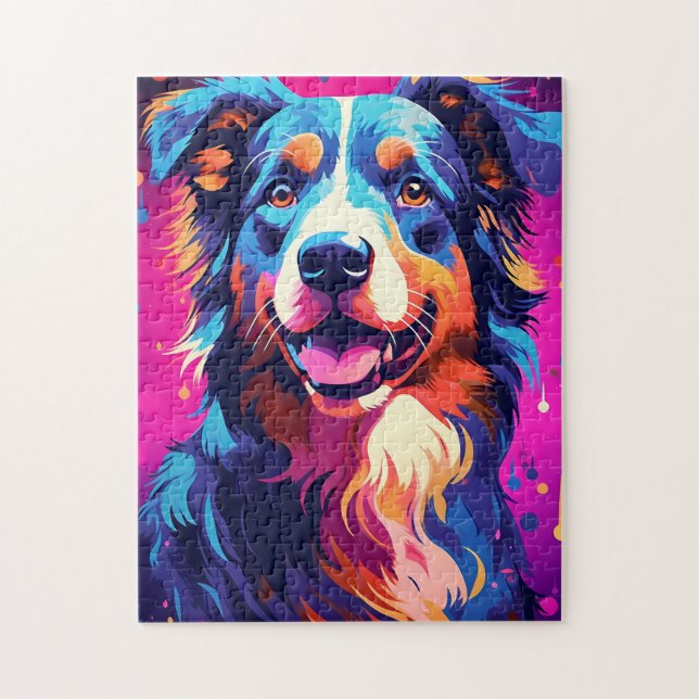 Colourful Australian Shepherd Art Jigsaw Puzzle (Vertical)