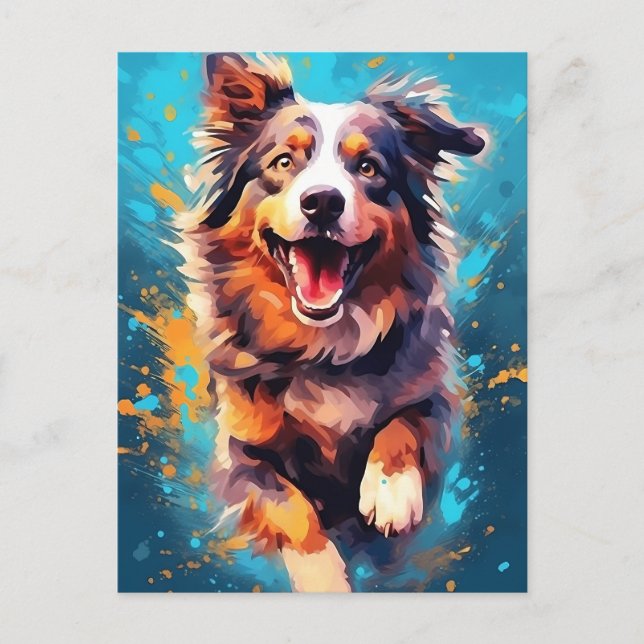 Colourful Australian Shepherd Postcard (Front)