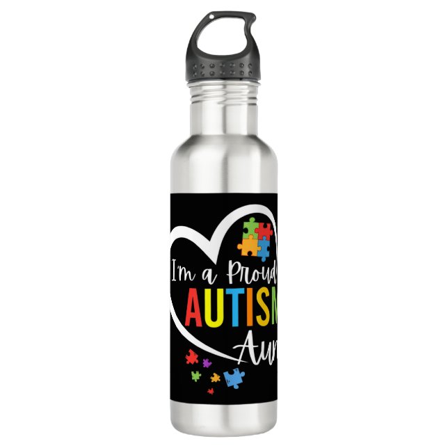 Colourful autism awareness puzzle pieces heart per 710 ml water bottle (Front)