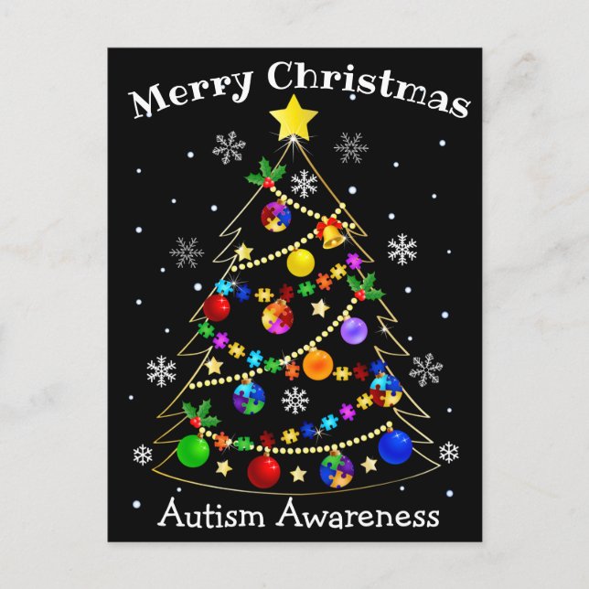 Colourful Autism Christmas Tree Holiday Postcard (Front)