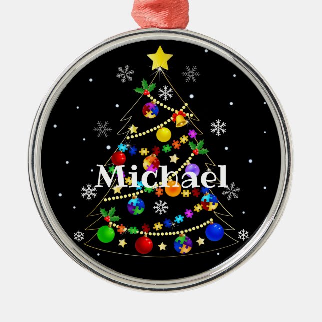 Colourful Autism Christmas Tree Metal Tree Decoration (Front)