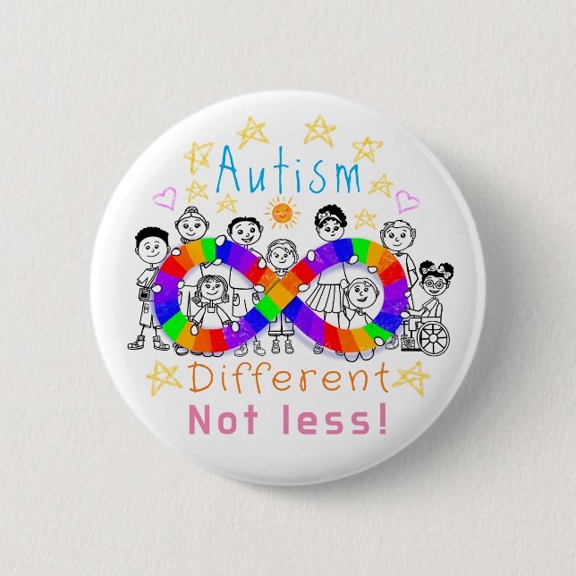 Colourful Autism Different Not Less Button Pin (Front)