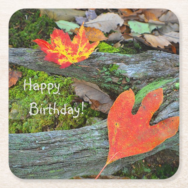 Colourful Autumn Birthday Paper Coasters (Front)