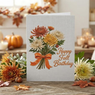 Colourful Autumn Chrysanthemum Bouquet Birthday Card