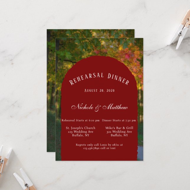 Colourful Autumn Day Rehearsal Dinner Invitation (Front/Back In Situ)