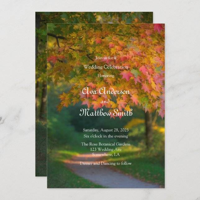 Colourful Autumn Day Wedding Celebration  Invitation (Front/Back)