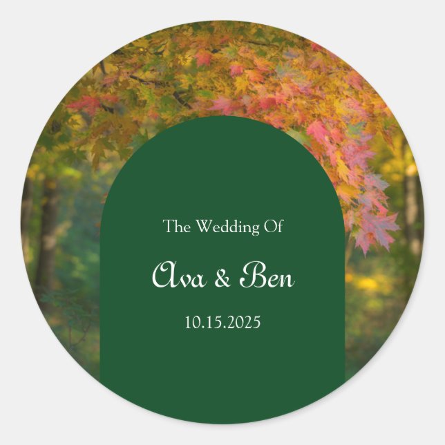 Colourful Autumn Day Wedding Classic Round Sticker (Front)