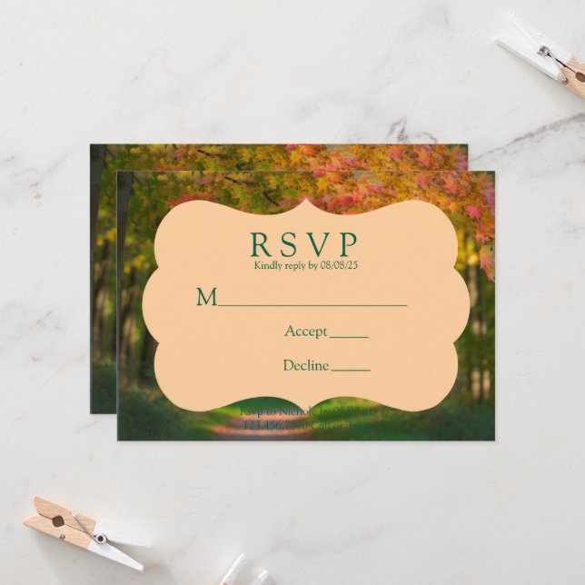 Colourful Autumn Day Wedding RSVP Card (Front/Back In Situ)