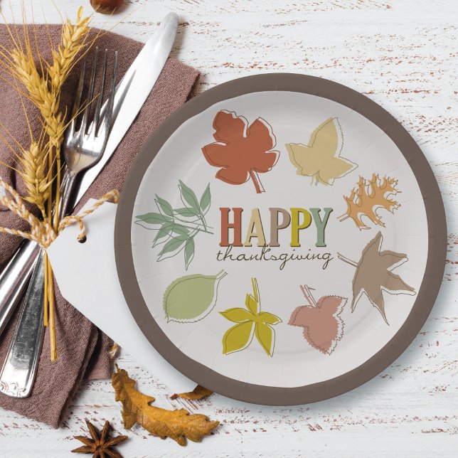 Colourful Autumn / Fall Leaves Happy Thanksgiving  Paper Plate (Colorful Autumn / Fall Leaves Wreath Happy Thanksgiving Paper Plates @ fat_fa_tin)