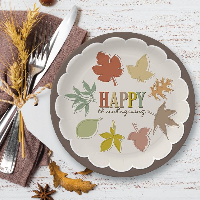 Colourful Autumn / Fall Leaves Happy Thanksgiving  Paper Plate (Colorful Autumn / Fall Leaves Wreath Happy Thanksgiving Paper Plates @ fat_fa_tin)