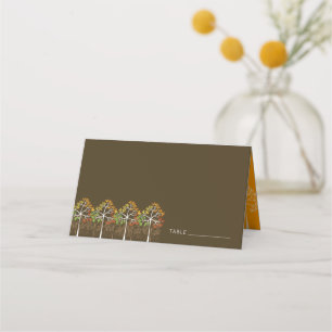 Colourful Autumn Fall Trees On Brown Wedding Party Place Card