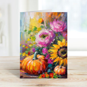 Colourful Autumn Floral and Pumpkins Card