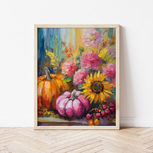 Colourful Autumn Floral and Pumpkins Poster (Creator Uploaded)