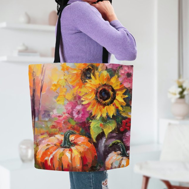 Colourful Autumn Floral and Pumpkins Tote Bag (Creator Uploaded)