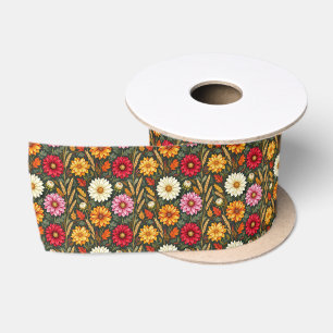 Colourful Autumn Floral Satin Ribbon