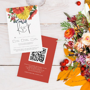 Colourful Autumn Florals QR Code Wedding  RSVP Card