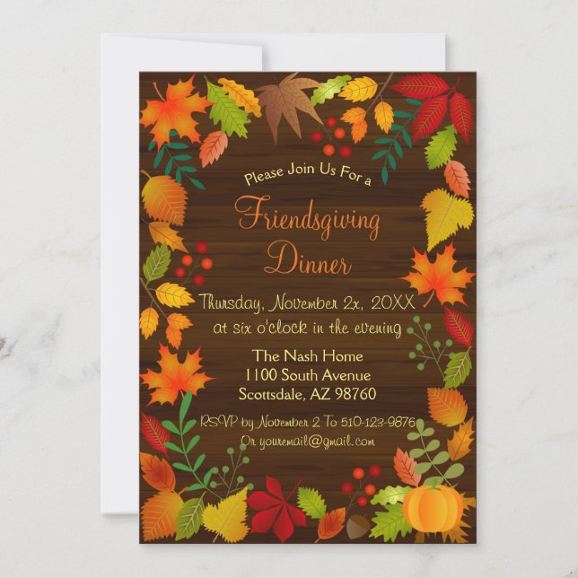 Colourful Autumn Foliage For Thanksgiving Invitation (Front)