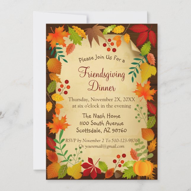 Colourful Autumn Foliage For Thanksgiving Invitation (Front)