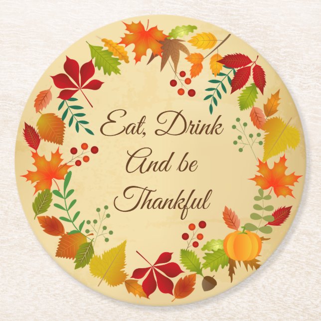 Colourful Autumn Foliage For Thanksgiving Round Paper Coaster (Front)