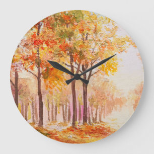 Colourful Autumn Forest Oil Landscape Large Clock