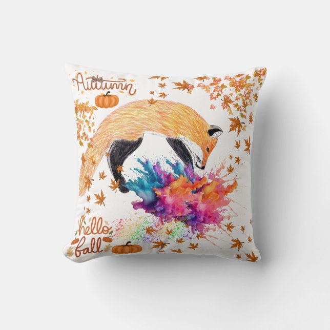 Colourful Autumn Fox Cushion (Front)