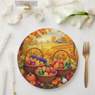 Colourful Autumn Harvest Baskets Paper Plate