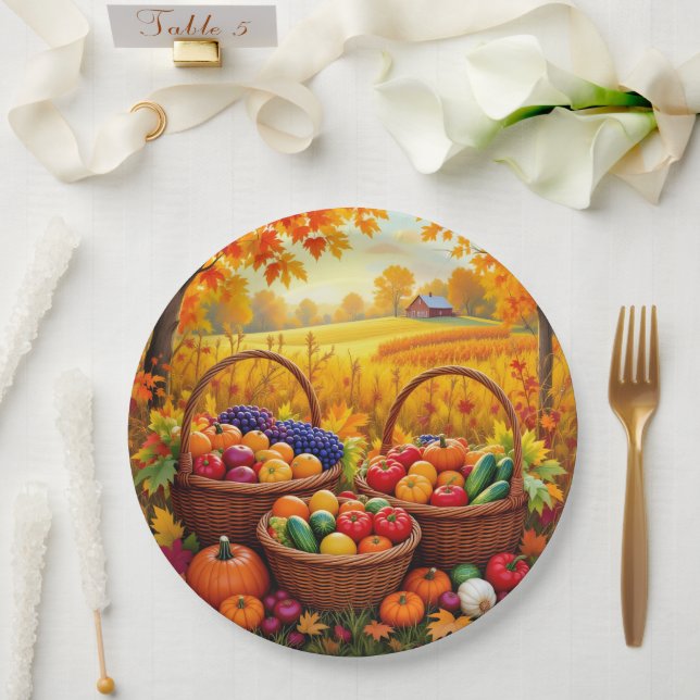 Colourful Autumn Harvest Baskets Paper Plate (Wedding)