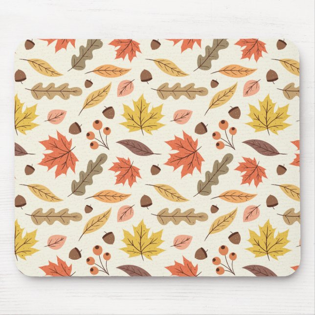Colourful Autumn Leaf Fall Pattern Mouse Pad (Front)