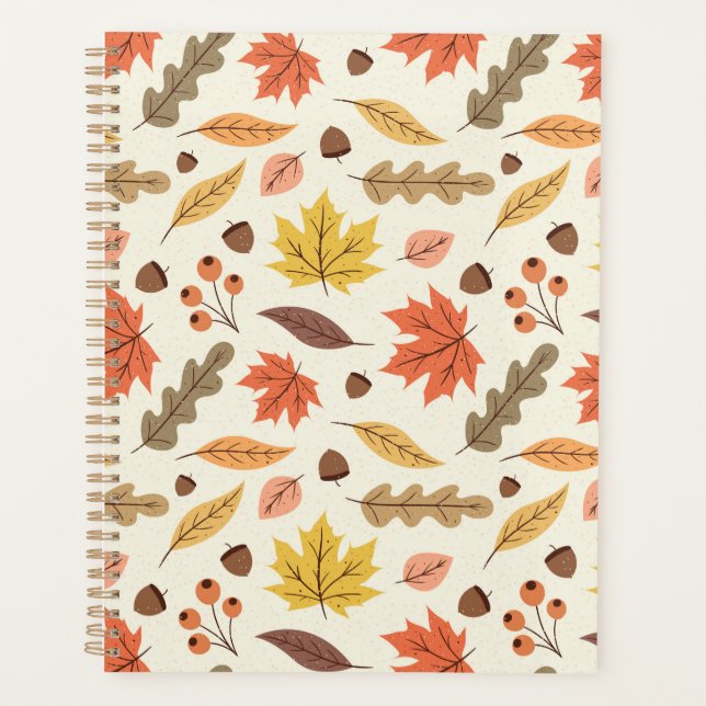 Colourful Autumn Leaf Fall Pattern Planner (Front)