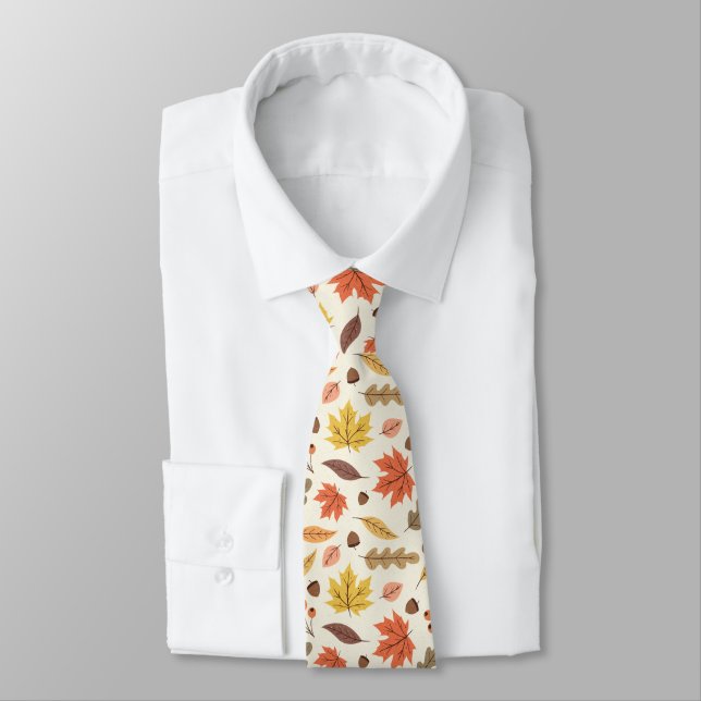 Colourful Autumn Leaf Fall Pattern Tie (Tied)