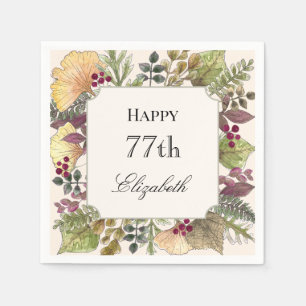 Colourful Autumn Leaves 77th Birthday Napkin