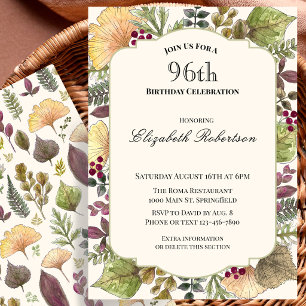 Colourful Autumn Leaves 96th Birthday Party Invitation