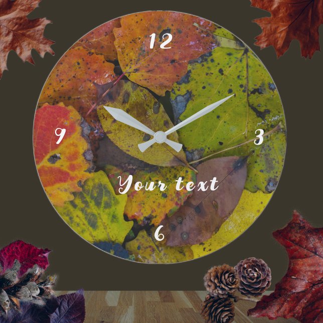 Colourful autumn leaves after rain  large clock (Creator Uploaded)