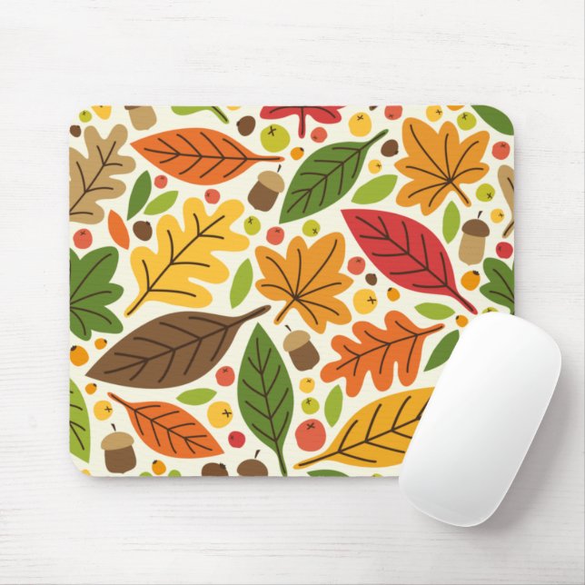 Colourful Autumn Leaves and Acorns Pattern Mouse Pad (With Mouse)