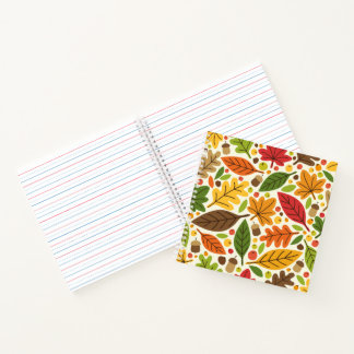 Colourful Autumn Leaves and Acorns Pattern Notebook