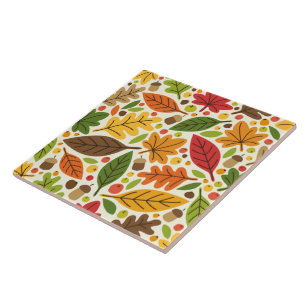 Colourful Autumn Leaves and Acorns Pattern Tile