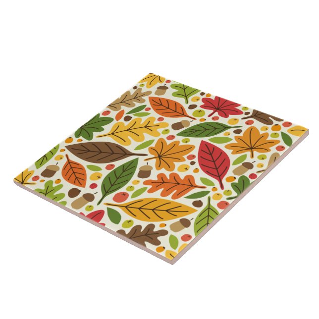 Colourful Autumn Leaves and Acorns Pattern Tile (Side)