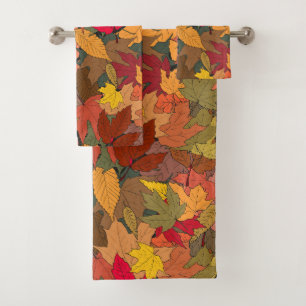 Colourful autumn leaves bath towel set