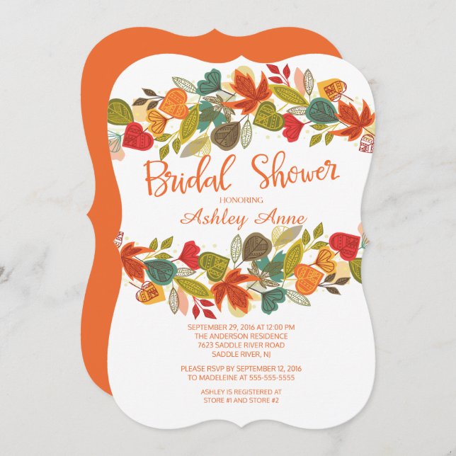 Colourful Autumn Leaves Bridal Shower Invitation (Front/Back)