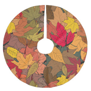 Colourful autumn leaves brushed polyester tree skirt