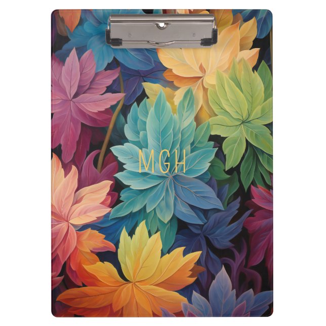 Colourful Autumn Leaves Custom Monogram Clipboard (Front)