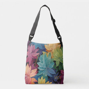 Colourful Autumn Leaves Custom Monogram Crossbody Bag