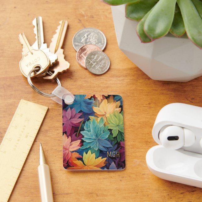 Colourful Autumn Leaves Custom Monogram Key Ring (Desk)