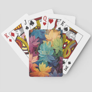 Colourful Autumn Leaves Custom Monogram Playing Cards