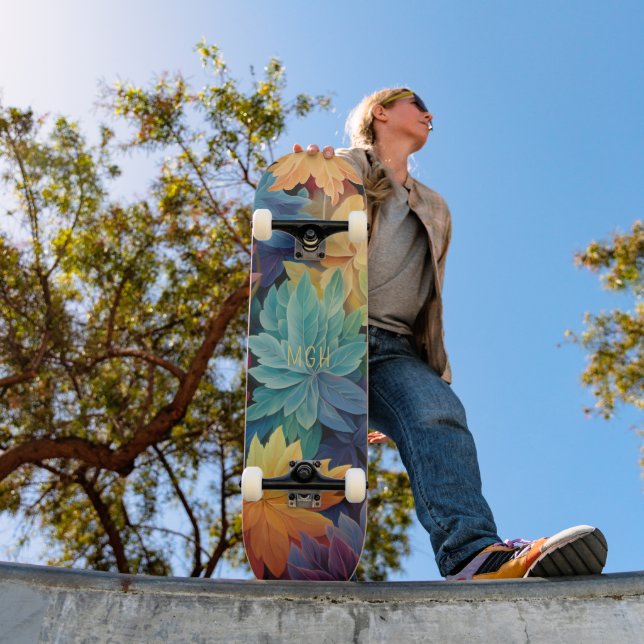 Colourful Autumn Leaves Custom Monogram Skateboard (Outdoor 1)