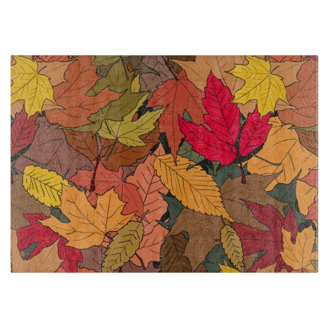 Colourful autumn leaves cutting board (Front)