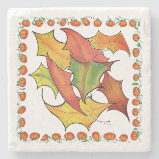Colourful Autumn Leaves Fall Pumpkins Stone Coaster