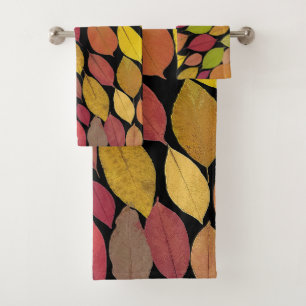 Colourful Autumn Leaves Foliage Acrylic Artwork   Bath Towel Set