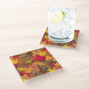 Colourful autumn leaves glass coaster