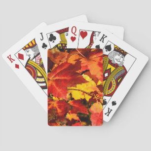 Colourful Autumn Leaves, gold red orange maple lea Playing Cards
